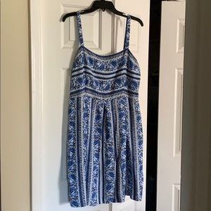 Ann Taylor Loft lined blue & white sundress